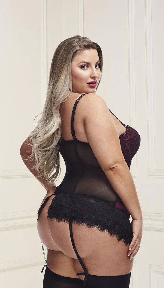 Underwire Bustier Set with Lace Overlay and Contoured Waist-Boning - Image 16