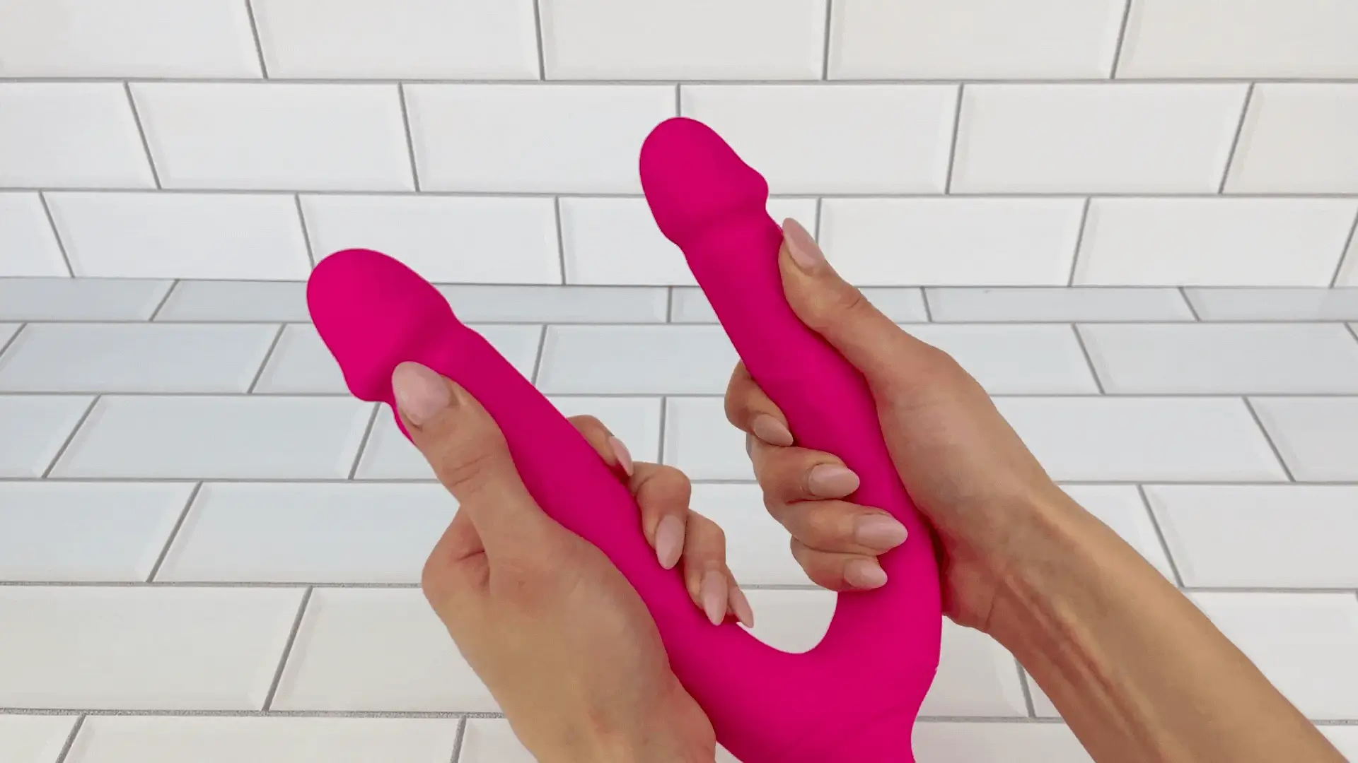 Bendy Silicone Double Dildo Vibrator with Clit Teaser - Fulfill DP Fantasies or Buzz Your Clit with the Vibrating Handle! - Image 2