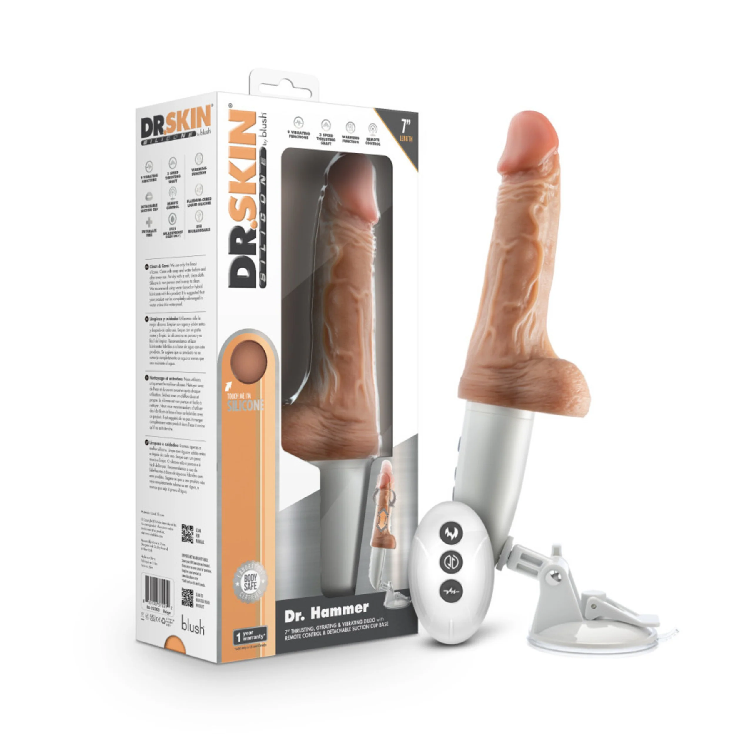 Dr. Skin -Dr. Hammer Rechargeable Thrusting Dildo with Handle and Remote Control 7in - Image 2