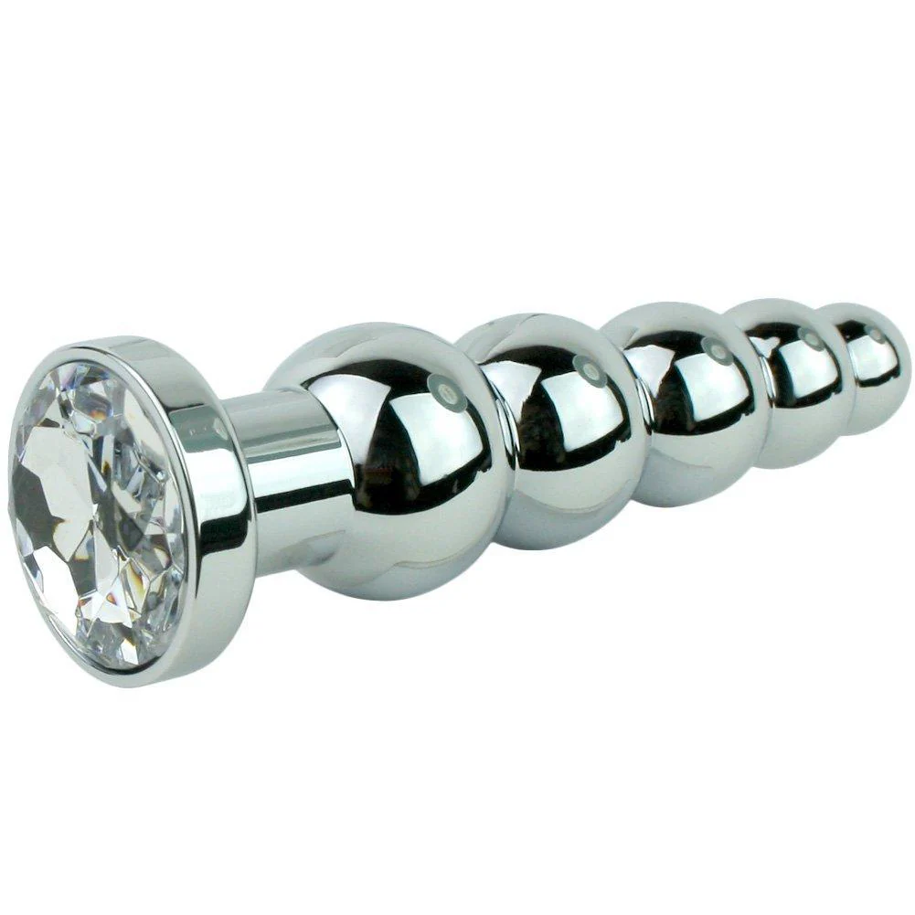 Beaded Metal Anal Fetish Plug with Crystal Base - Image 3