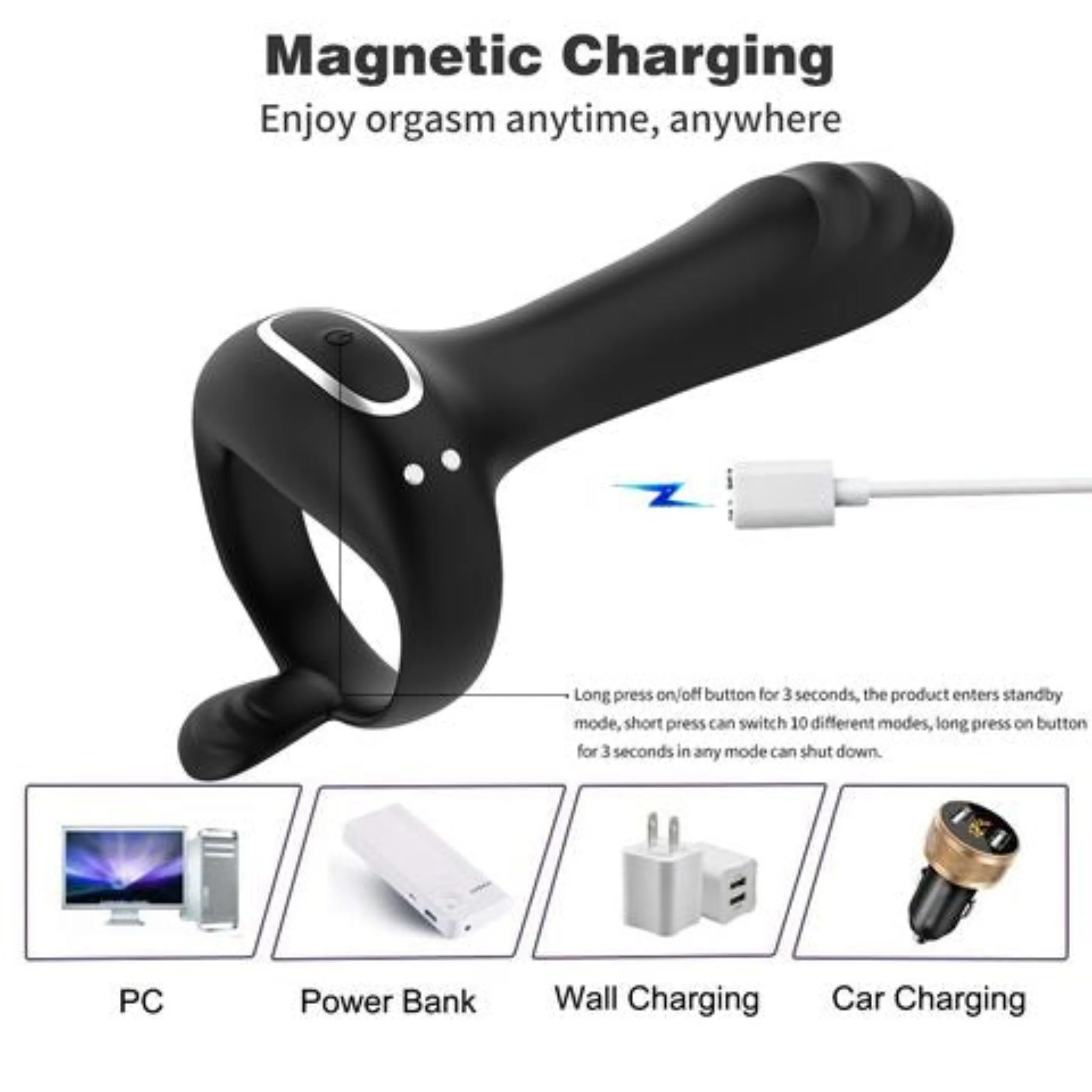 FLIRT Vibrating Silicone C-ring with G-Spot Stimulator & Ball Tickler - Image 11