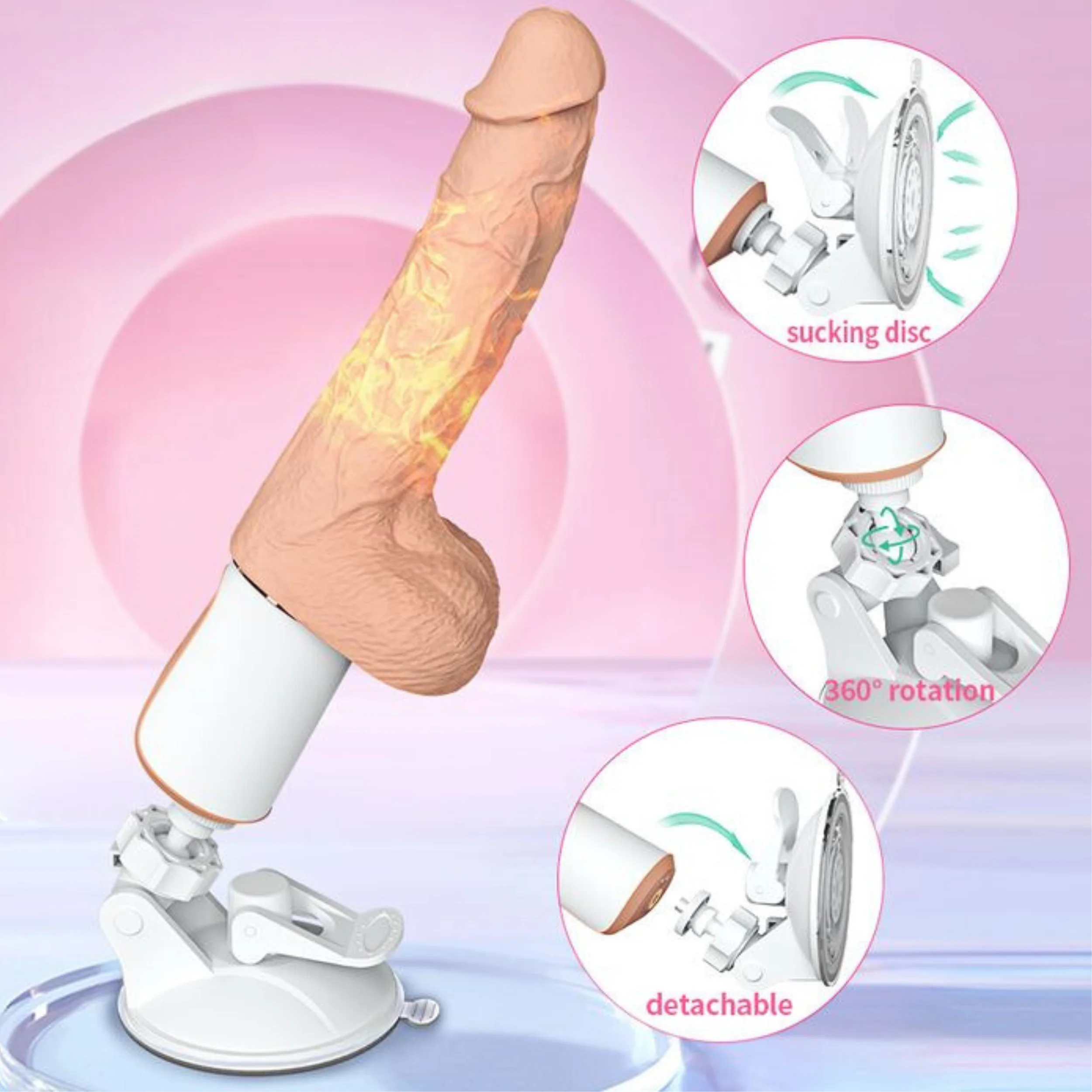 Warming, Thrusting, Vibrating, and Waterproof Dildo - Hands-Free Suction Cup Mount - Includes Remote! - Image 5